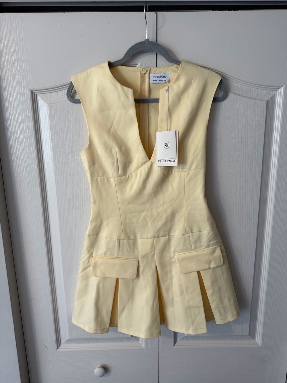 Peppermayo Cream V-Neck Pleated Mini Dress - Picture 4 of 8